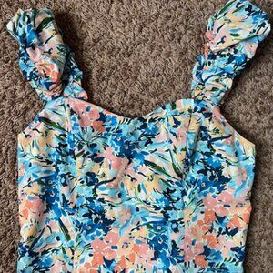 Abercrombie & Fitch crop floral top with puffy straps, size M